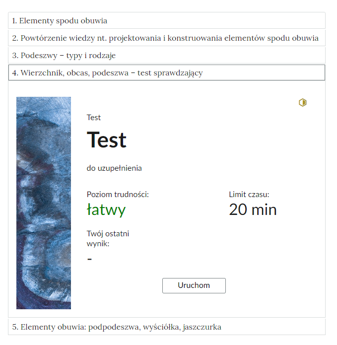 Grafika przedstawia widok na przykładowe ćwiczenie - test - w otwartej zakładce.  
