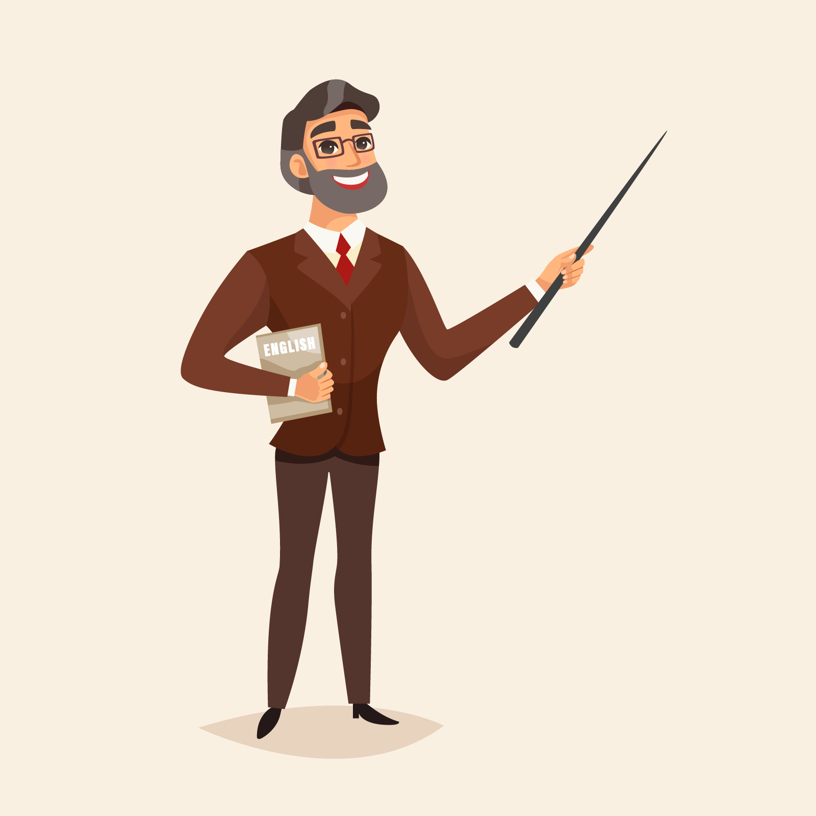 Ilustracja przedstawia mężczyznę trzymającego w dłoni wskaźnik i książkę. 