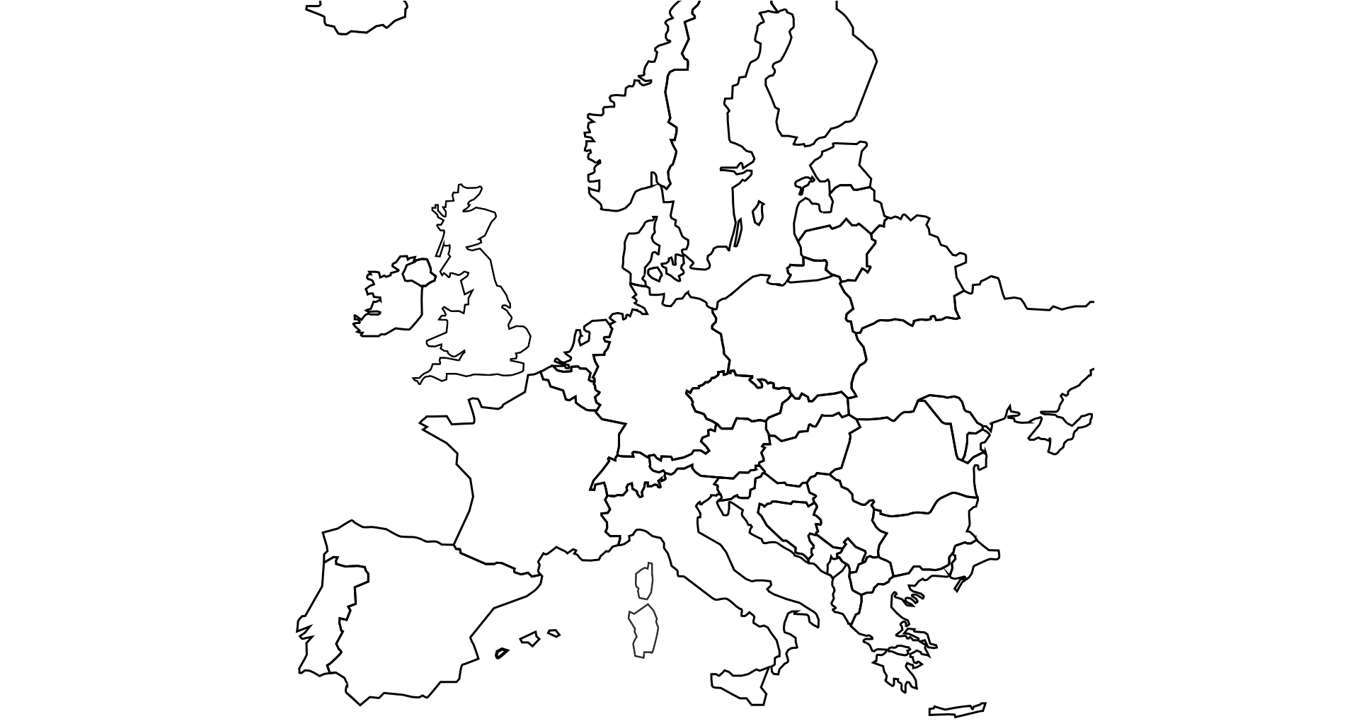 Rysunek przedstawia konturową mapę Europy.