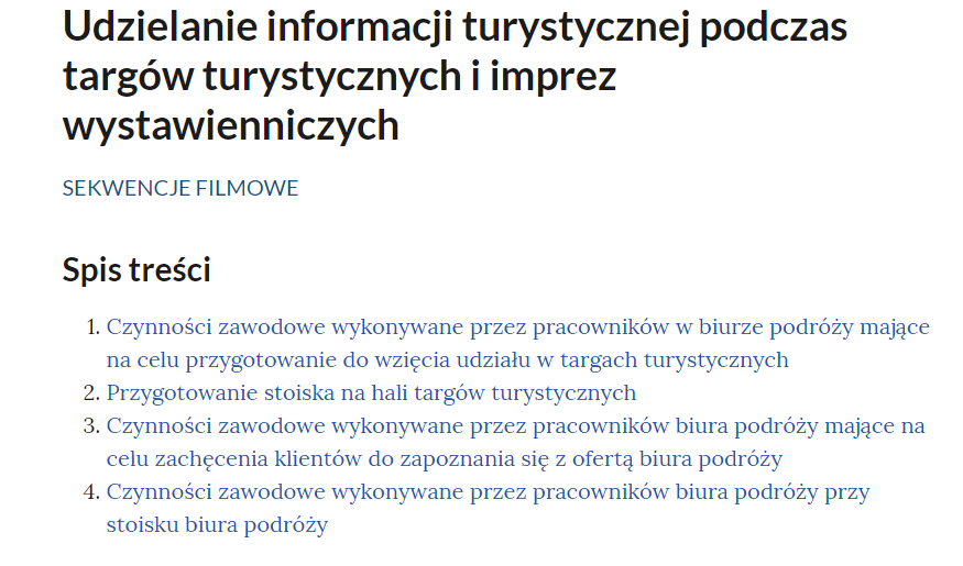 Widok spisu treści sekwencji filmowych