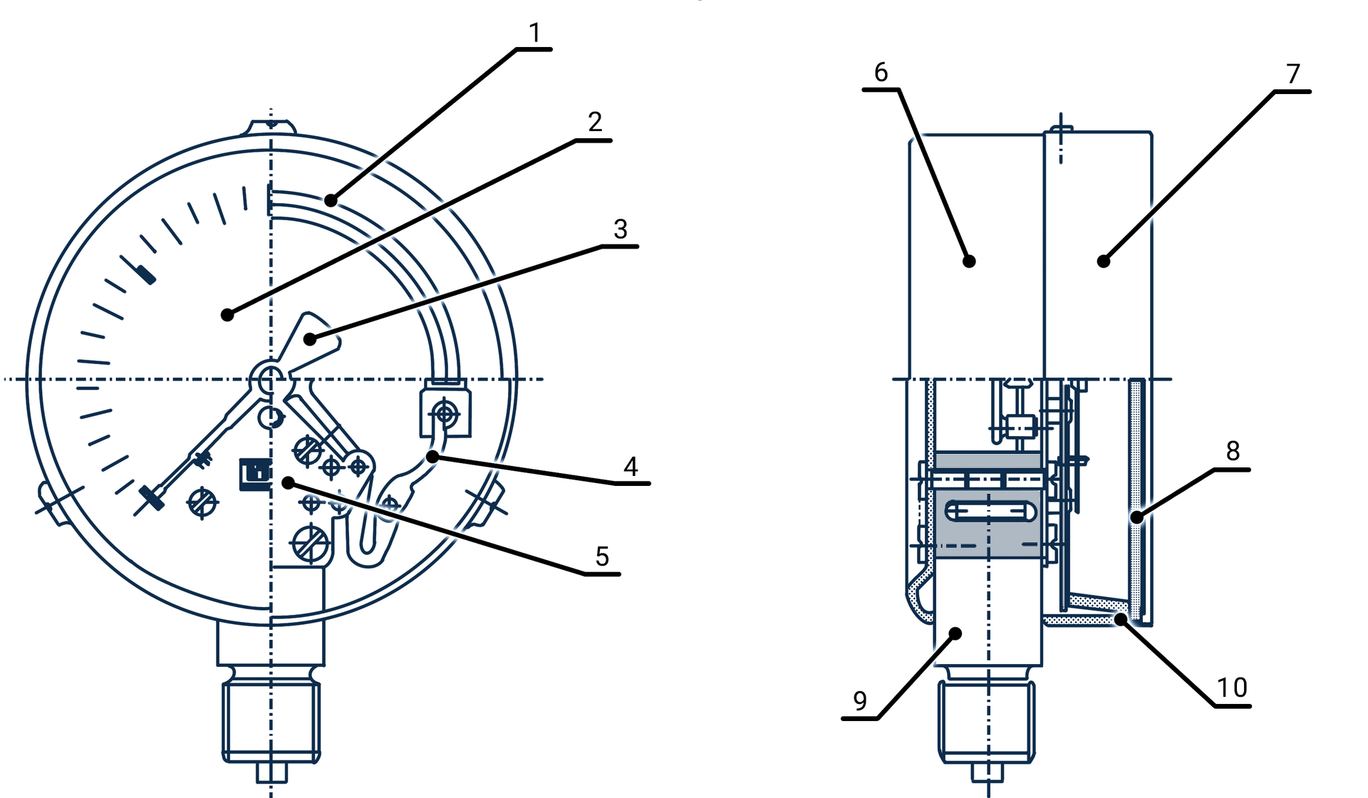 Schemat manometru opartego na rurce Bourdona