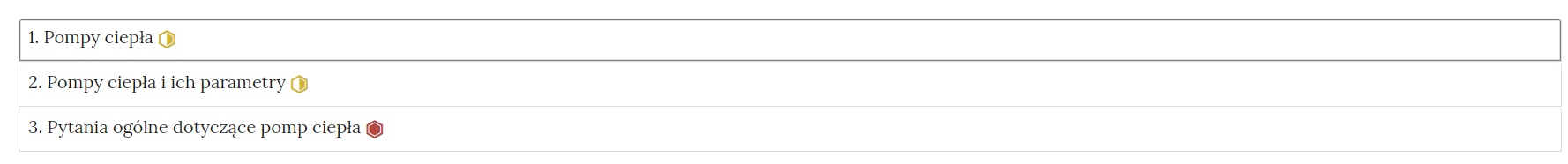 Przykładowy wygląd zakładek zawierających interaktywne materiały sprawdzające