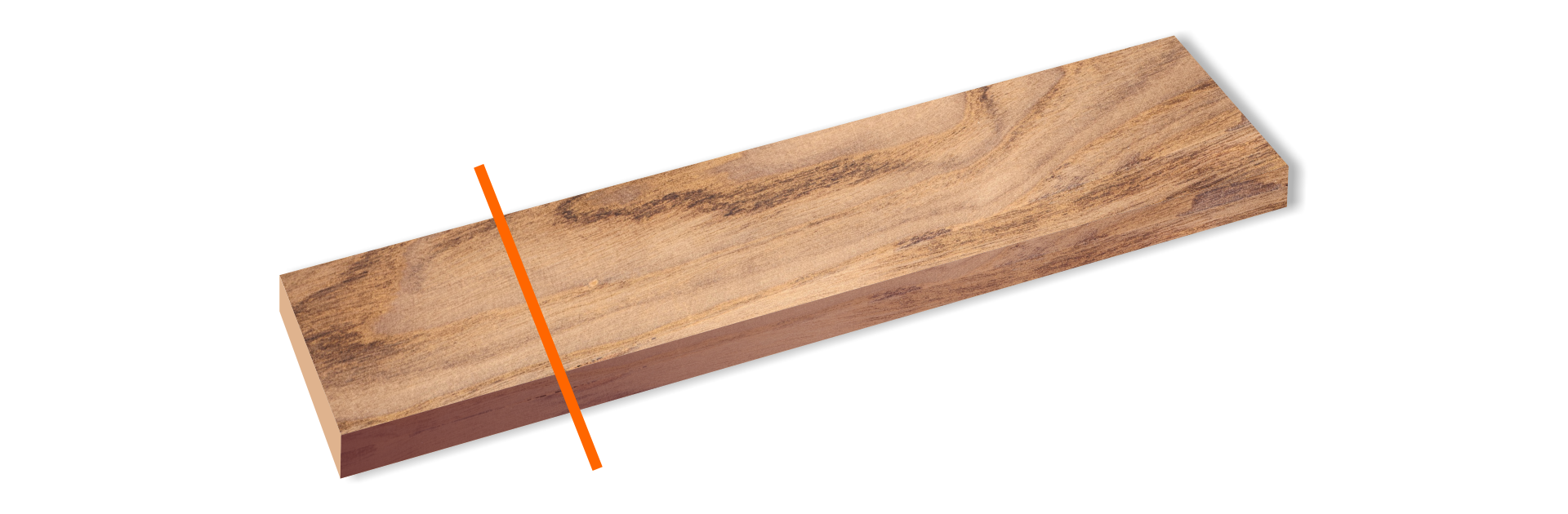 Grafika przedstawiająca drewnianą deskę. Jest ona podzielona na dwie części za pomocą pomarańczowej kreski. Części nie są sobie równe. Stosunek otrzymanych długości wynosi 1:3.