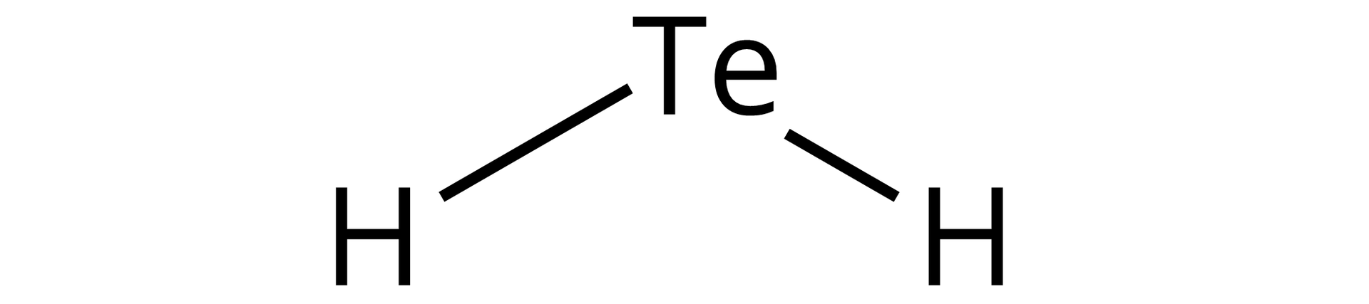 Ilustracja przedstawiająca wzór strukturalny tellurowodoru zbudowanego z atomu telluru połączonego za pomocą wiązań pojedynczych z dwoma atomami wodoru.