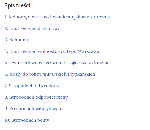 Przykładowy widok spisu treści