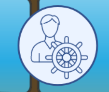 Grafika przedstawia ikonę asystenta. Przedstawia ona postać człowieka i koło sterowe.