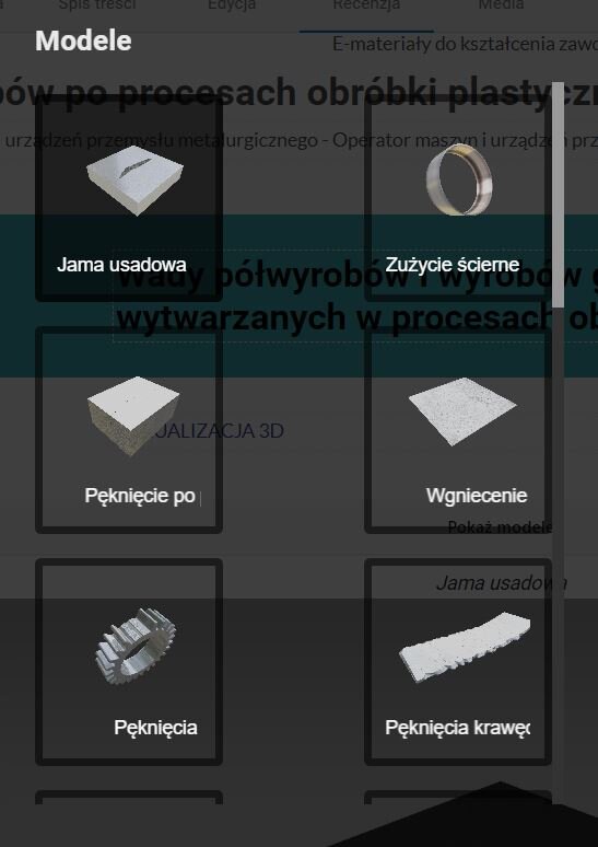Menu wizualizacji prezentujące modele 3D