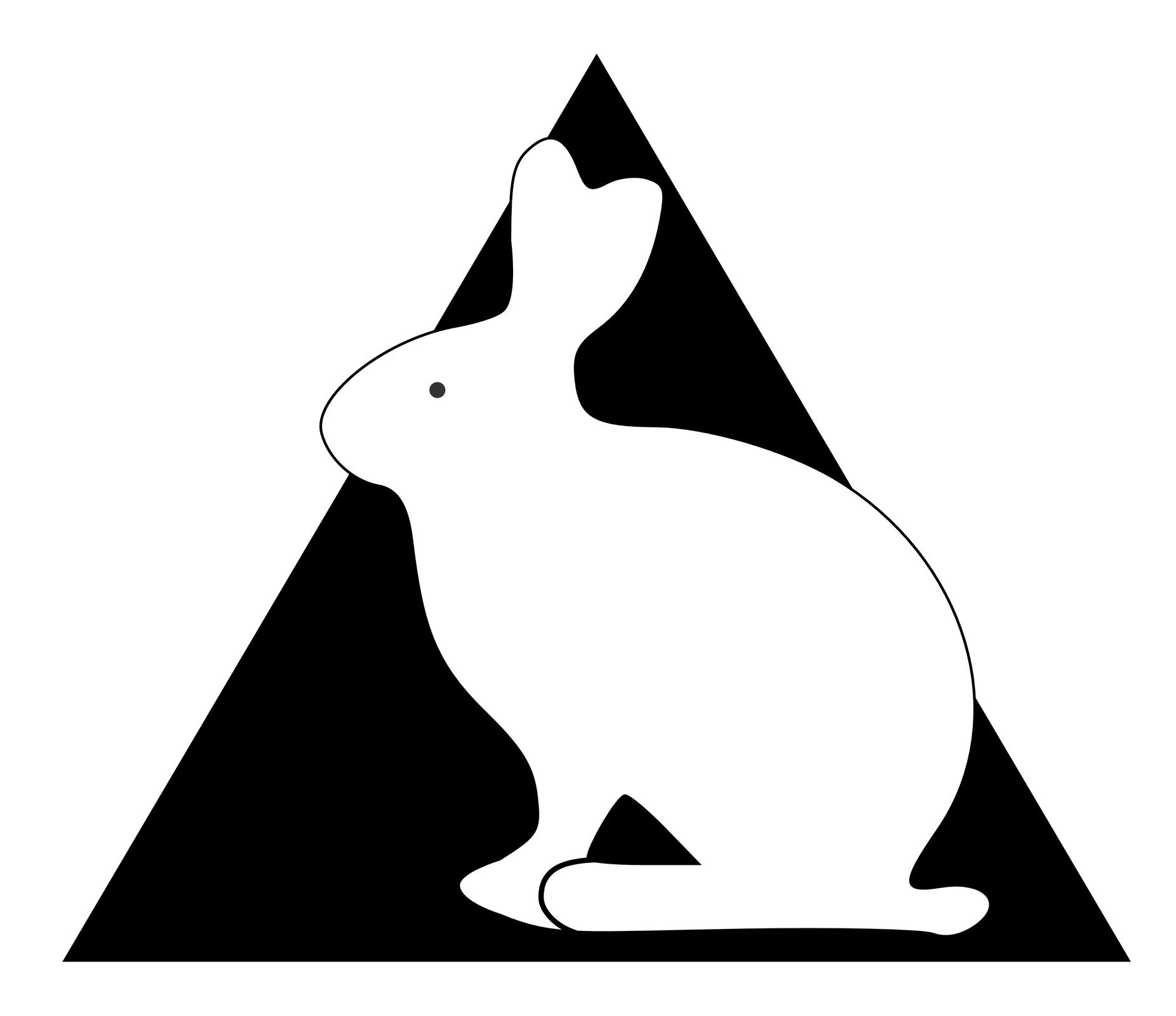 Piktogramy przedstawiające białego królika na tle czarnego trójkąta.