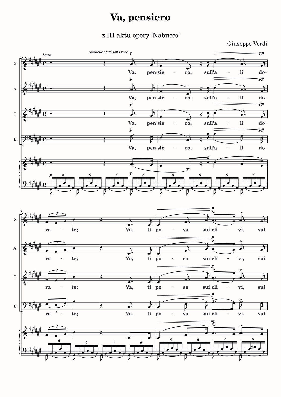Partytura do utworu „Va pensiero” [czytaj: wa pensjero] z III aktu opery „Nabucco” [czytaj: nabukko]