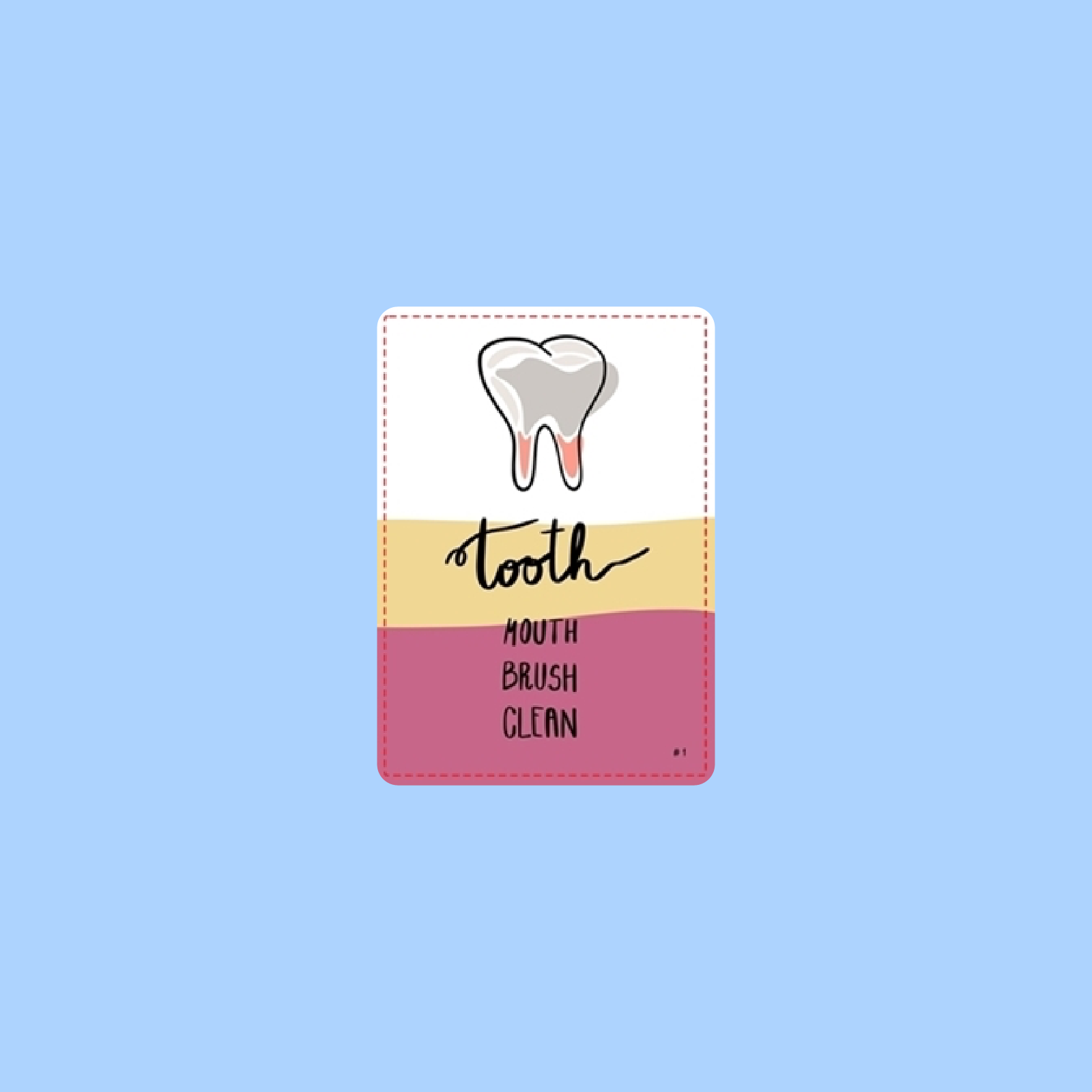Ilustracja przedstawia karty do gry w tabu. Na karcie znajduje się ilustracja zęba. Pod spodem znajduje się słowo, które należy odgadnąć Tooth. Poniżej znajdują się trzy słowa, których nie można wypowiedzieć: Mouth, Brush, Clean.