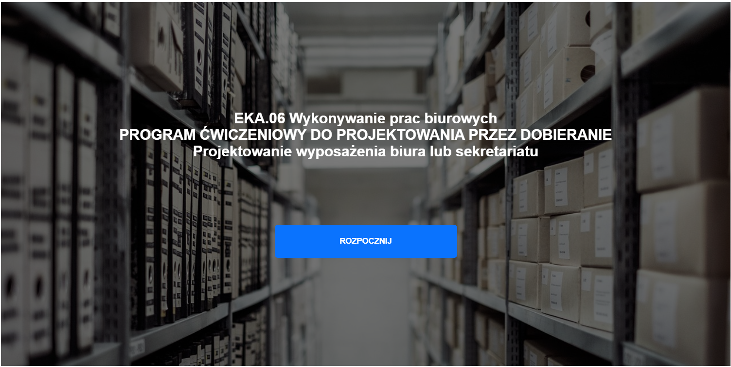 Widok ekranu początkowego programu ćwiczeniowego do projektowania przez dobieranie