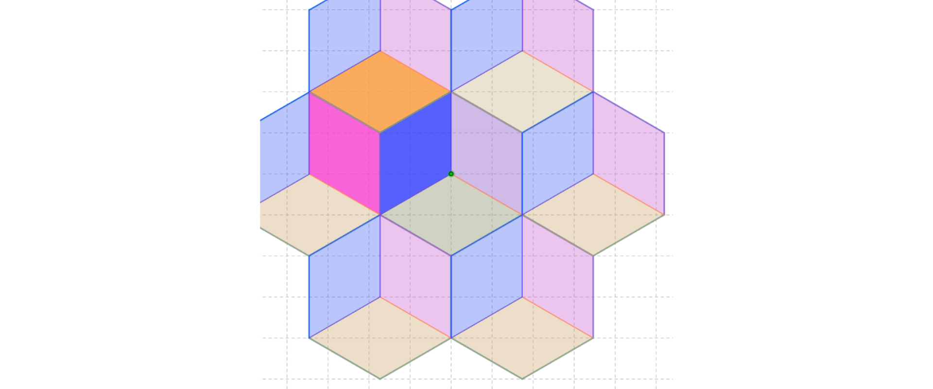 Ilustracja przedstawia mozaikę ułożoną z przystających do siebie różnokolorowych rombów. Każde trzy romby tworzą sześciokąt foremny.