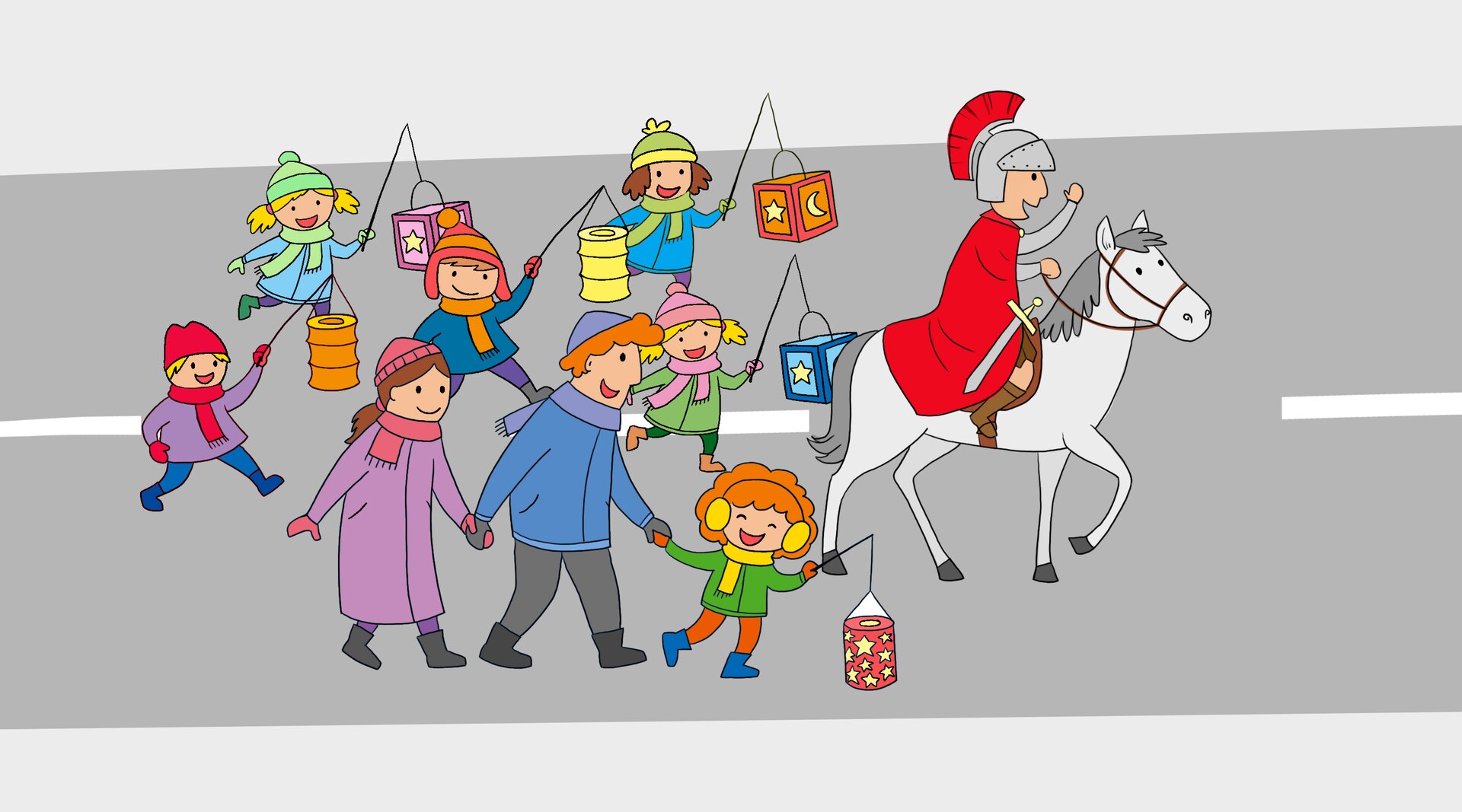 Na ilustracji znajduje się parada idąca ulicą.