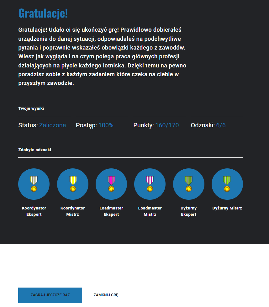 Ekran podsumowujący grę