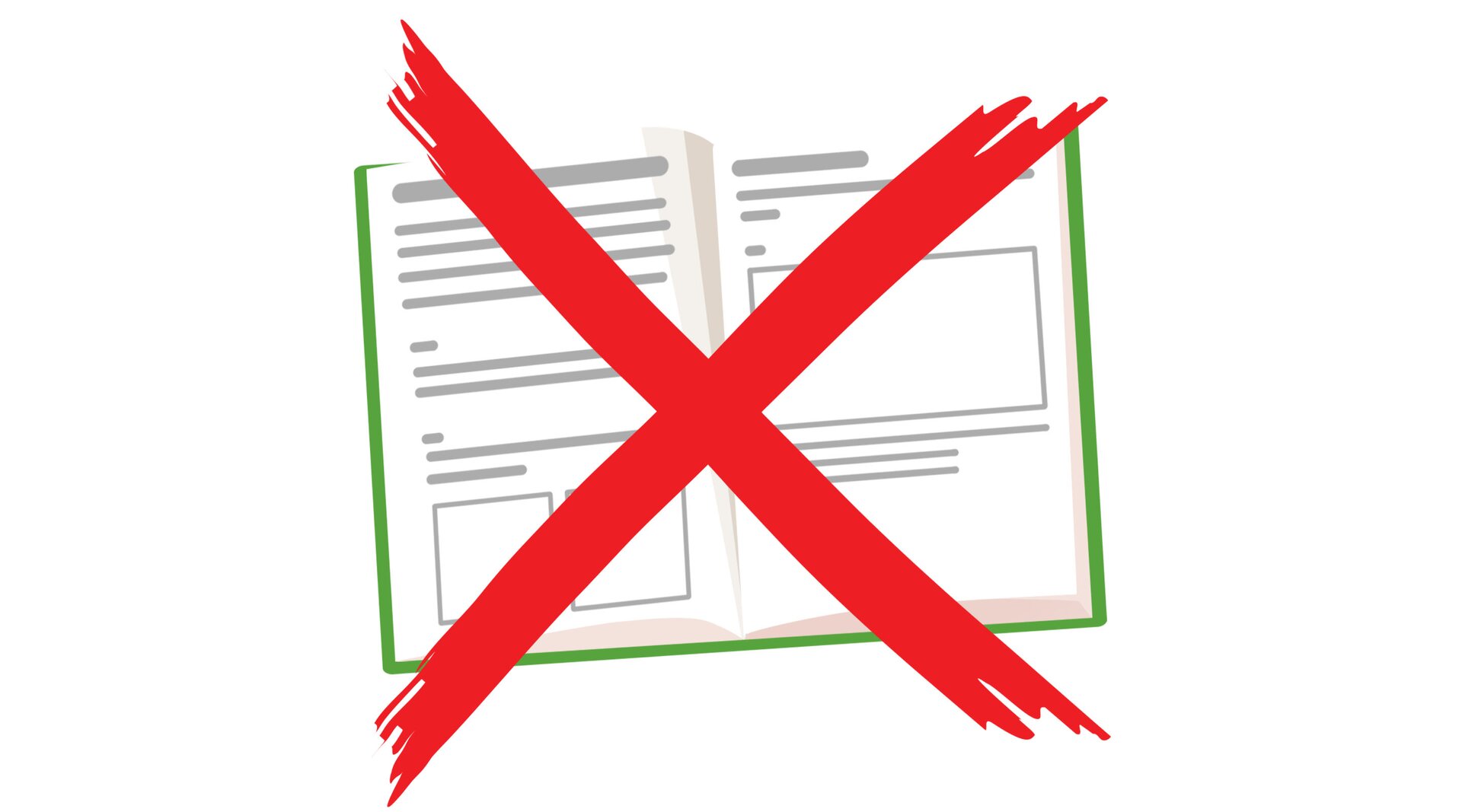 Na ilustracji znajduje się przekreślona książka.