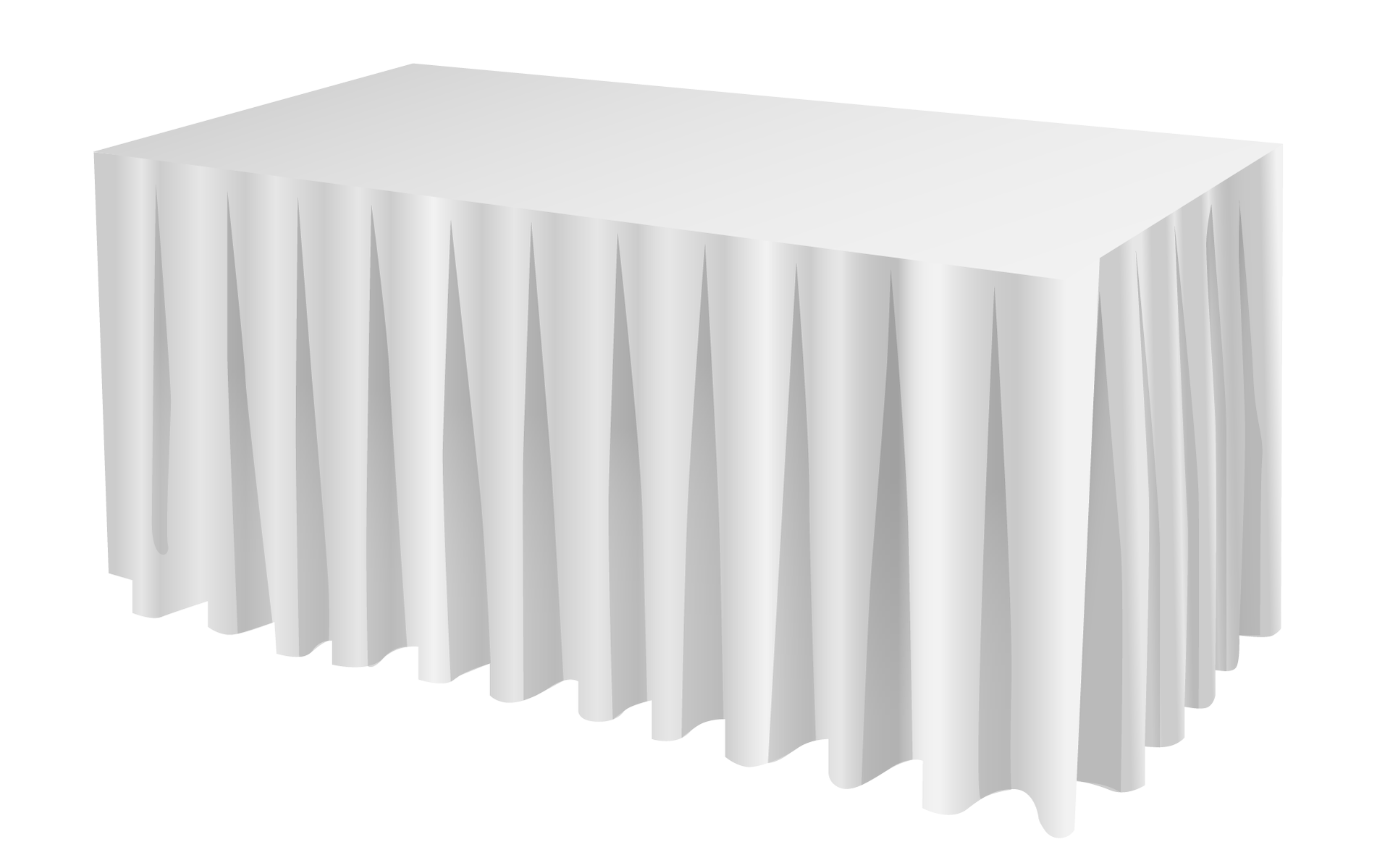 Na grafice widać stół przykryty białym obrusem z białą marszczoną falbaną dopiętą do rantu stołu. Falbana sięga do podłogi.