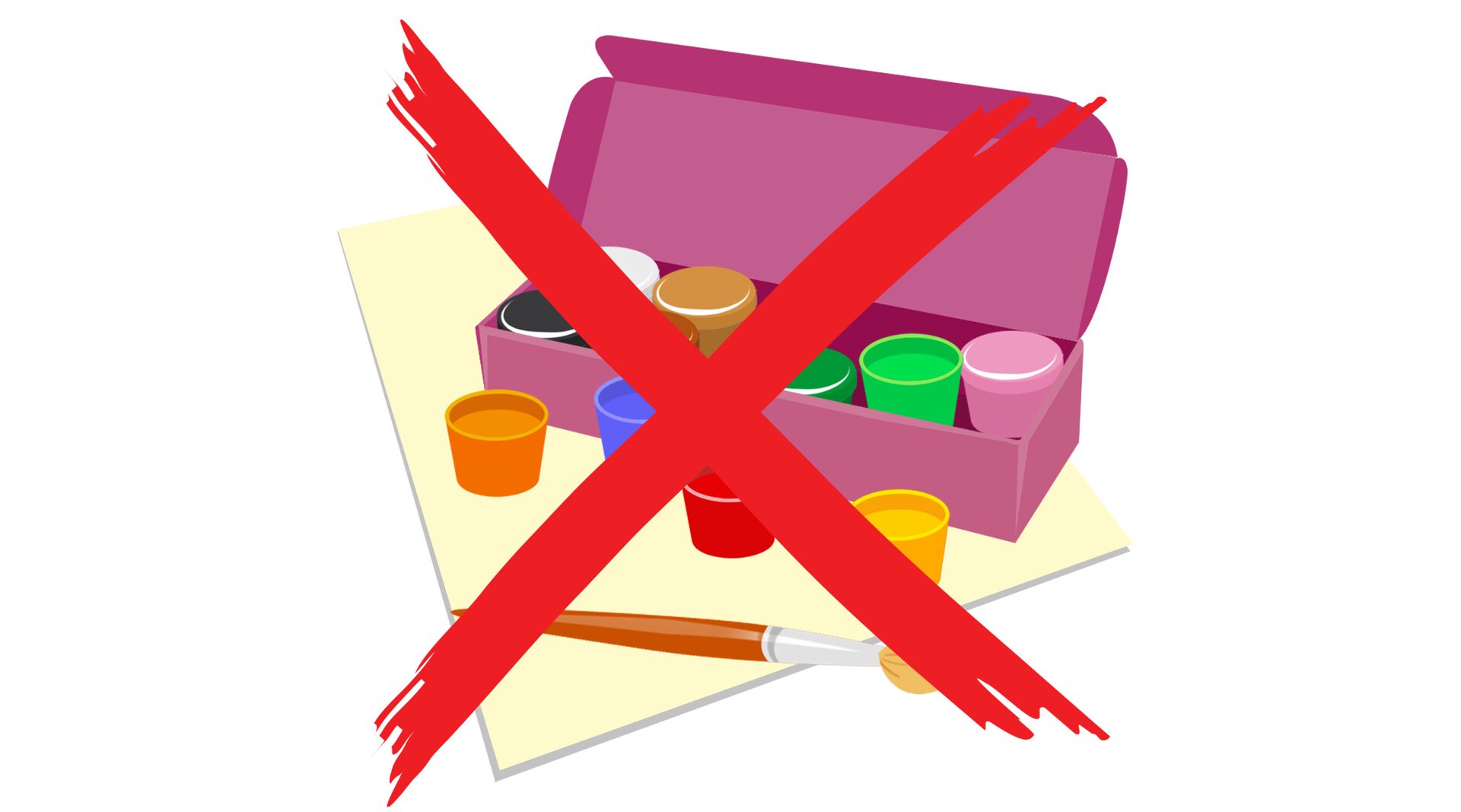 Na ilustracji znajdują się przekreślone farbki.