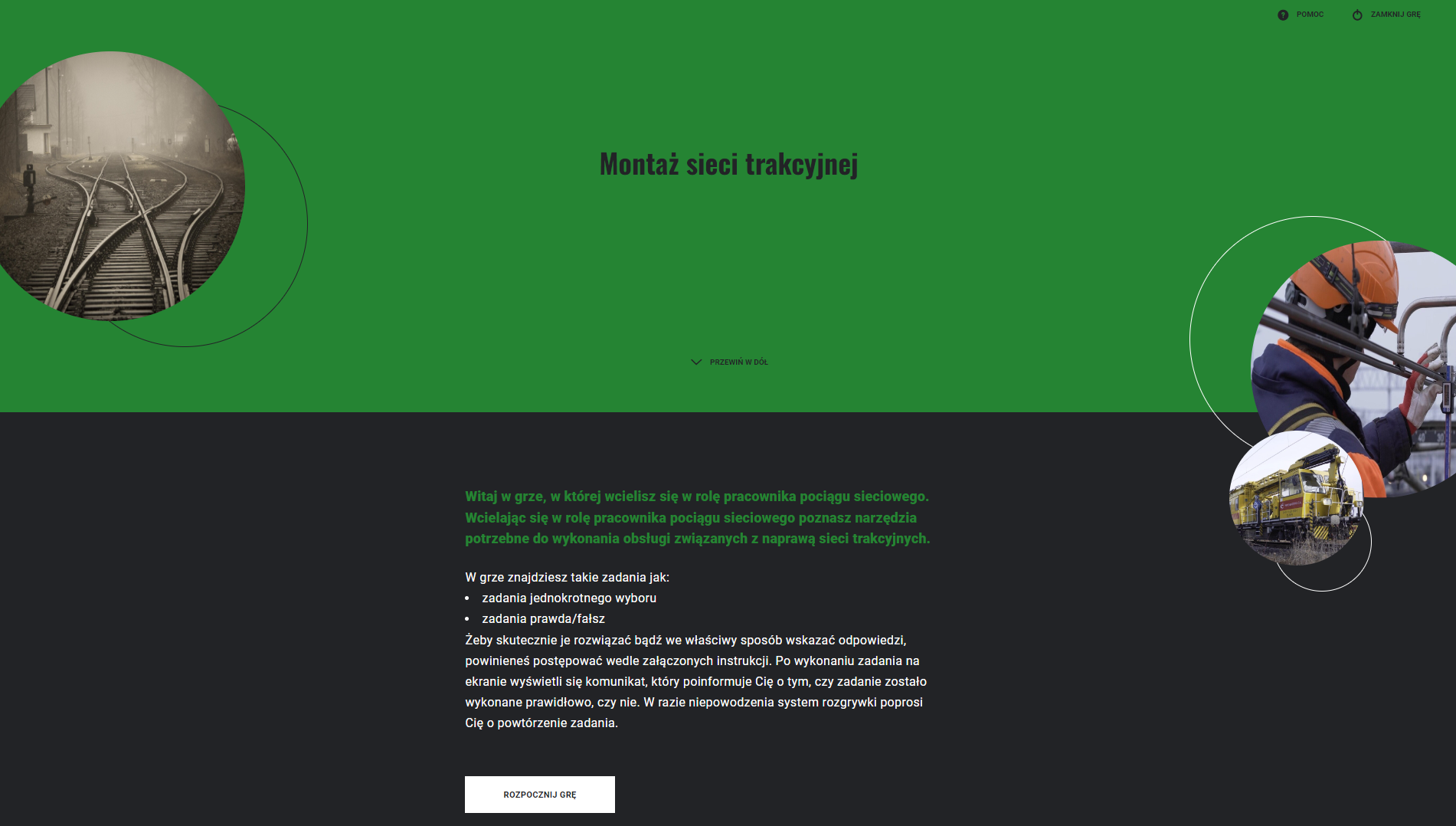 Ekran początkowy gry wcielanie się w rolę