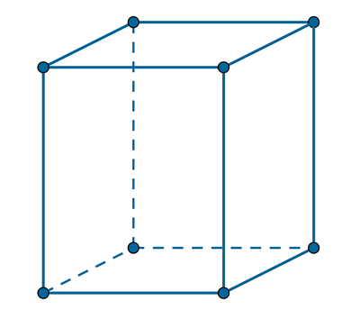 Ilustracja przedstawia graniastosłup prosty z kwadratem w podstawie. Ściany bryły to prostokąty. Wierzchołki bryły wyróżniono zamalowanymi punktami.