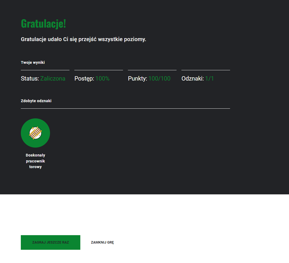 Ekran z podsumowaniem