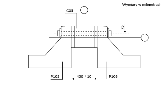 Grafika przedstawia rysunek szczegółowy połączenia na śruby w przekroju poziomym. Na rysunku są oznaczenia literowe i cyfrowe. Wymiary podane są w milimetrach.
