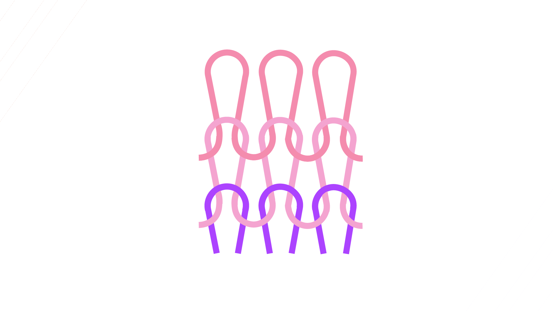 Grafika przedstawia przebieg nitki w dzianinie rządkowej. Nitki tworzą oczka, które się ze sobą przeplatają.Nagranie tożsame z treścią.