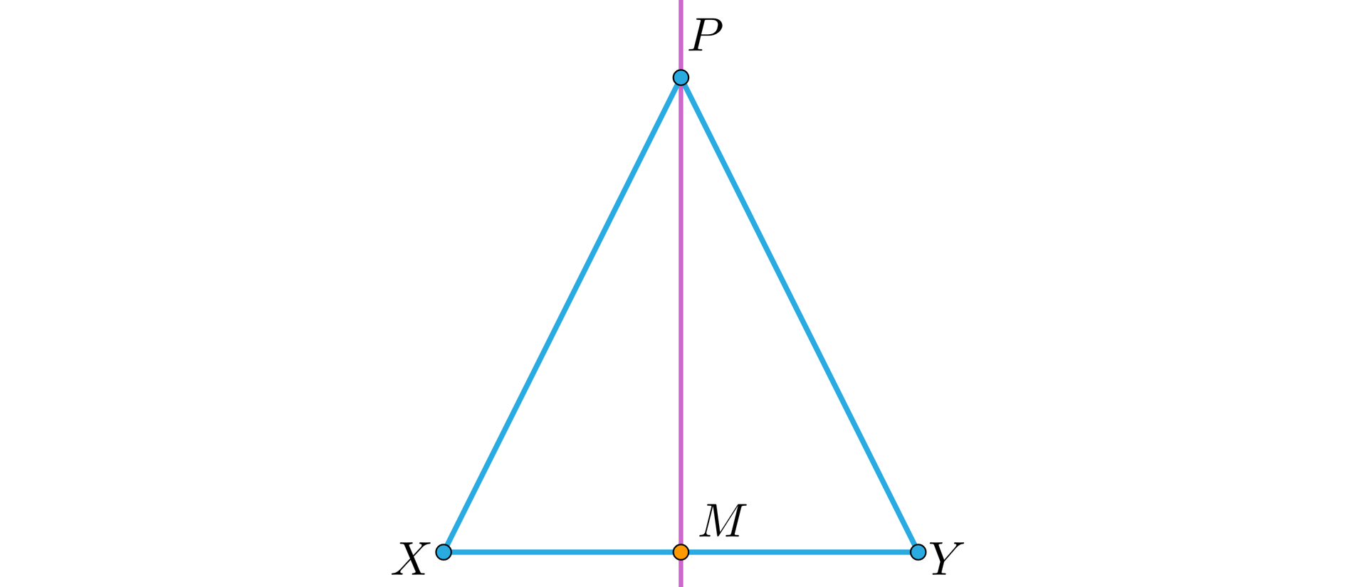 Ilustracja przedstawia trójkąt o wierzchołkach X Y P, przez punkt P poprowadzono pionową prostą, punkt przecięcia się prostej z bokiem XY podpisano literą M.