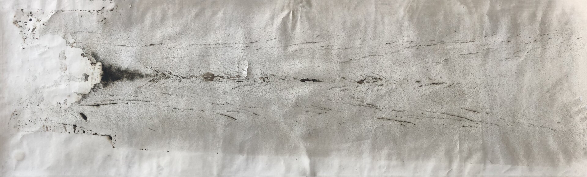 Na zdjęciu widoczna jest makrosegregacja siarki. Na zdjęciu widać biało‑szarą próbkę. Przez środek próbki w poziomie biegną brązowe plamki ujawnione w próbie Baumann. Plamki znajduj ą się na przekroju wlewka.