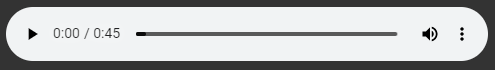 Ikona włączenia odtwarzania audio. To poziomy pasek. Na początku jest strzałka skierowana w prawo - oznacza rozpoczęcie filmu. Obok niej wartości 0:00/0:45. Na końcu paska jest ikona głośnika. 