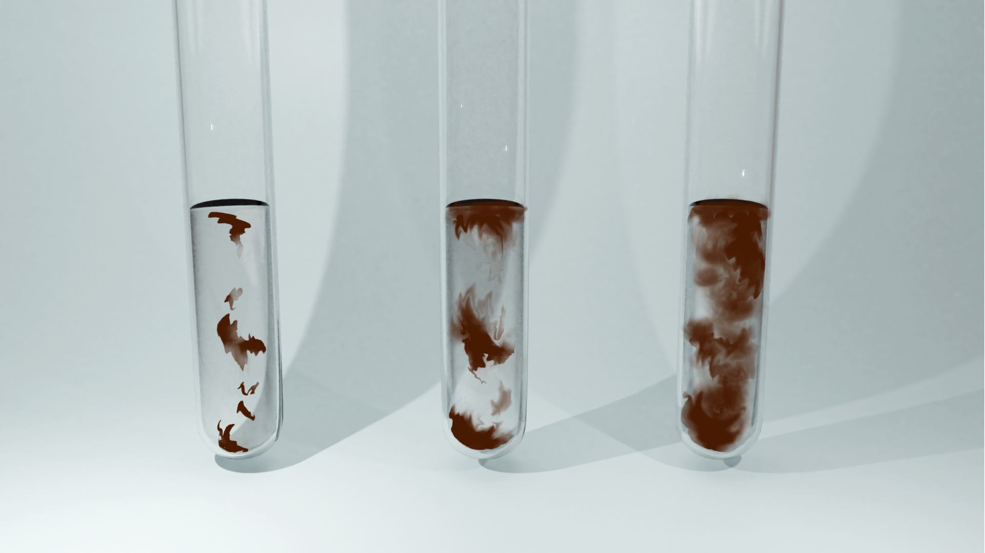 Ilustracja przedstawiająca trzy probówki w trakcie wytrącania czarno-brunatnego osadu siarczku srebra.