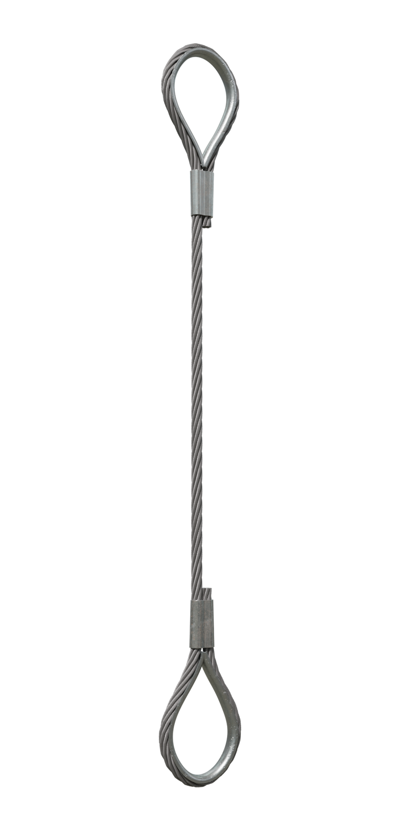 Na zdjęciu przedstawione jest zawiesie linowe jednocięgnowe zakończone z dwóch stron uchem z kauszą.Podstawą zawiesia jest stalowa lina. Splotki liny nachodzą na siebie tworząc strukturę zbliżoną do warkocza. Na dole lina, zakręca tworząc pętle. Końcówka liny po obu stronach jest spięta z główną części liny w okolicach początku pętli, stalową obejmą. Obejma jest zbliżona kształtem do cyfry osiem. Lina formująca, oczka w pętli przylega do kauszy czyli kształtki metalowej. Klausza zbliżona jest kształtem do łzy.