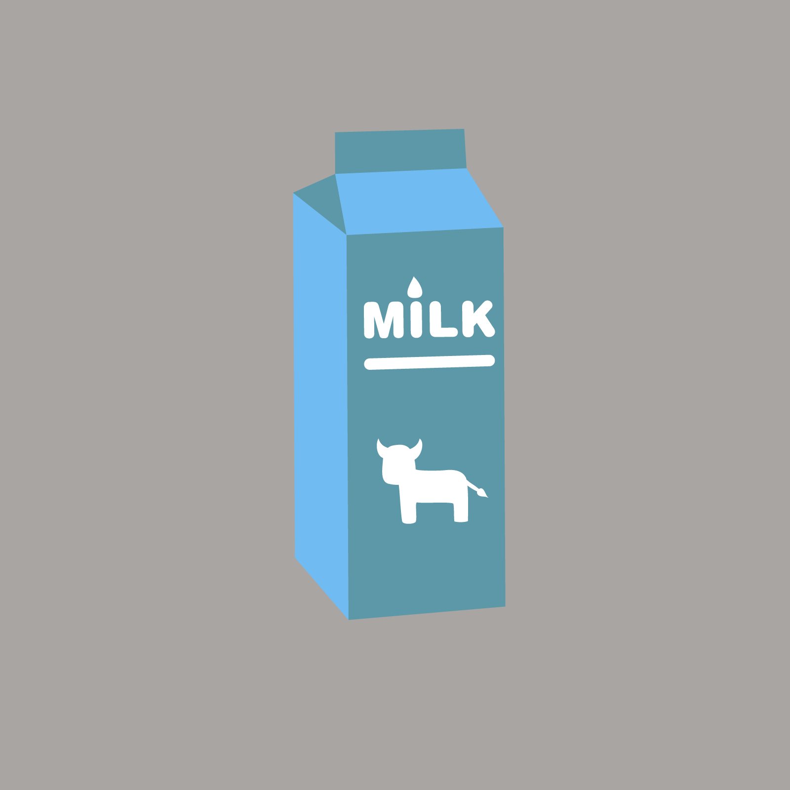 Ilustracja przedstawia karton z mlekiem, z białym napisem na niebieskim tle Milk.
