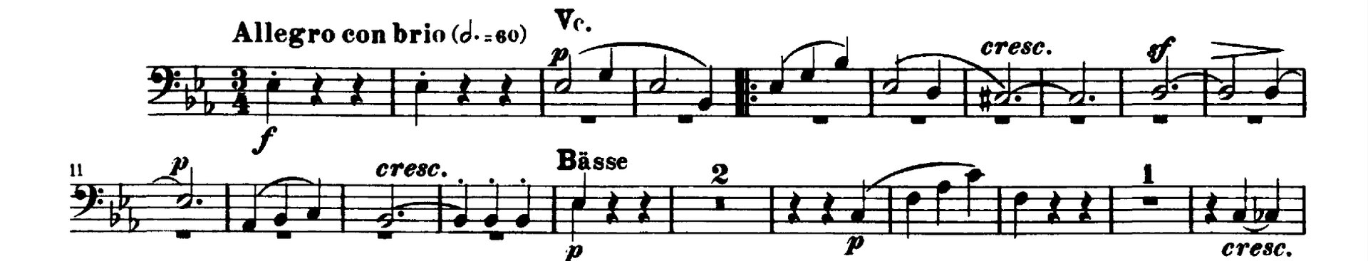 Na ilustracji przedstawiony jest zapis nutowy utworu partIi na wiolonczelę.