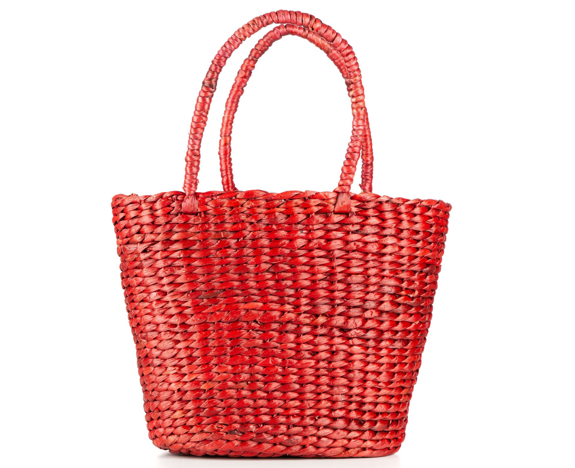 Zdjęcie kosza na ramię z dwoma uchwytami. Kosz jest w czerwonym kolorze.