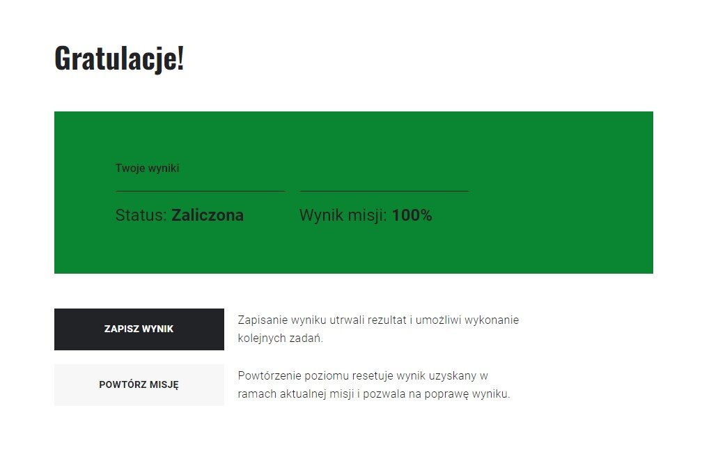 Widok podsumowania misji