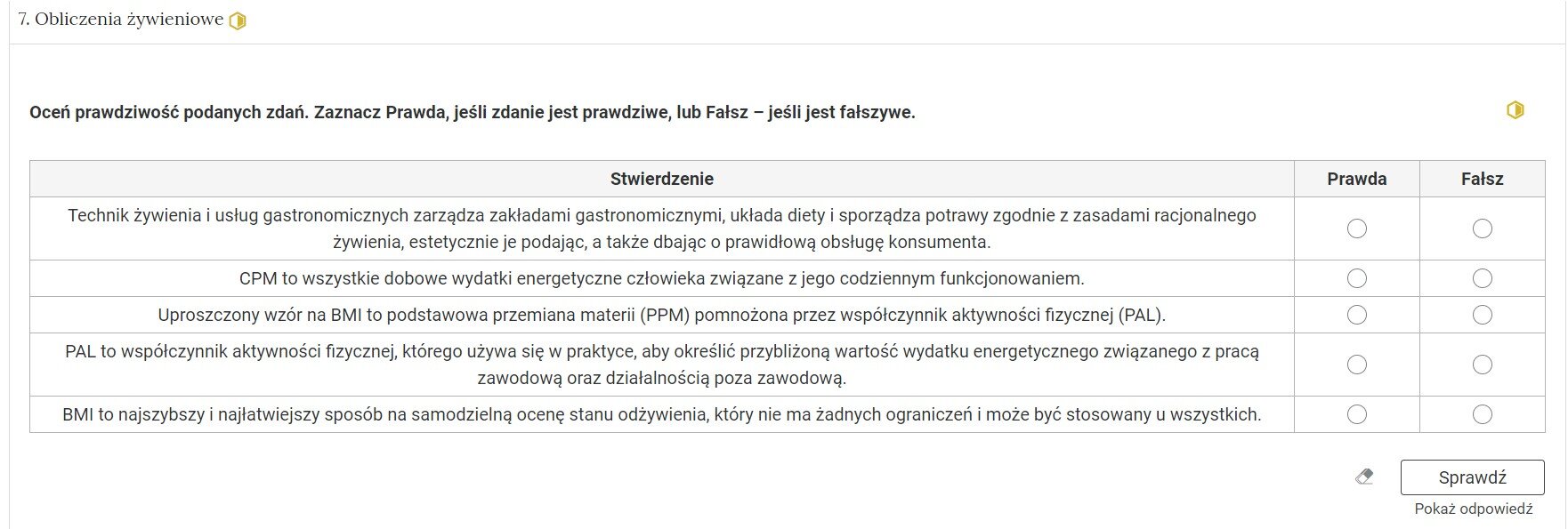Grafika przedstawia widok jednego zadania z listy zadań w interaktywnych materiałach sprawdzających.