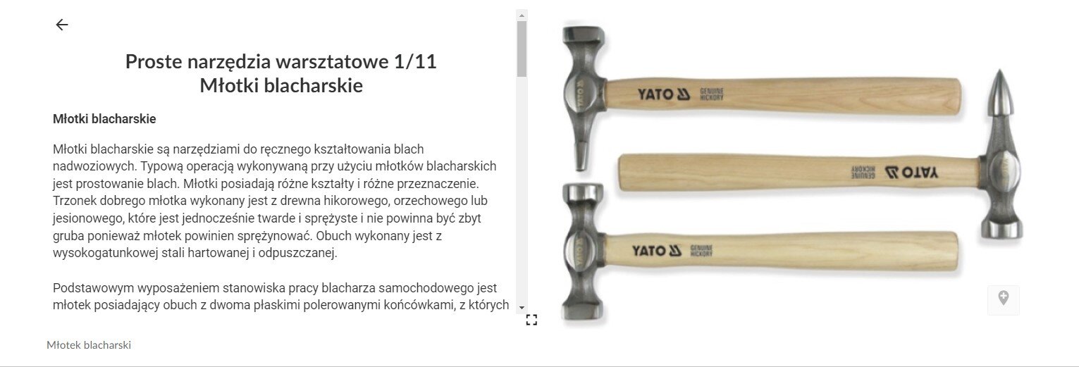 Grafika przedstawia widok po rozwinięciu opisu. Na ekranie początkowym pojawia się dodatkowo charakterystyka omawianego elementu.