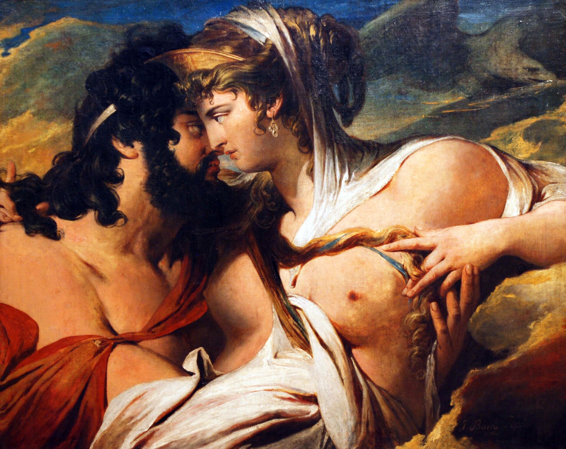 Obraz autorstwa Jamesa Barrego pod tytułem „Jowisz i Junona na górze Ida” przedstawia parę leżącą wśród skał. Zeus został przedstawiony jako mężczyzna w średnim wieku o ciemnej karnacji. Ma on bardzo długie włosy oraz bujny zarost. Obok niego znajduje się młoda ciemnowłosa półnaga kobieta przepasana białym materiałem. Para namiętnie patrzy na siebie, szykuje się do pocałunku. W tle widoczne są góry i chmury.