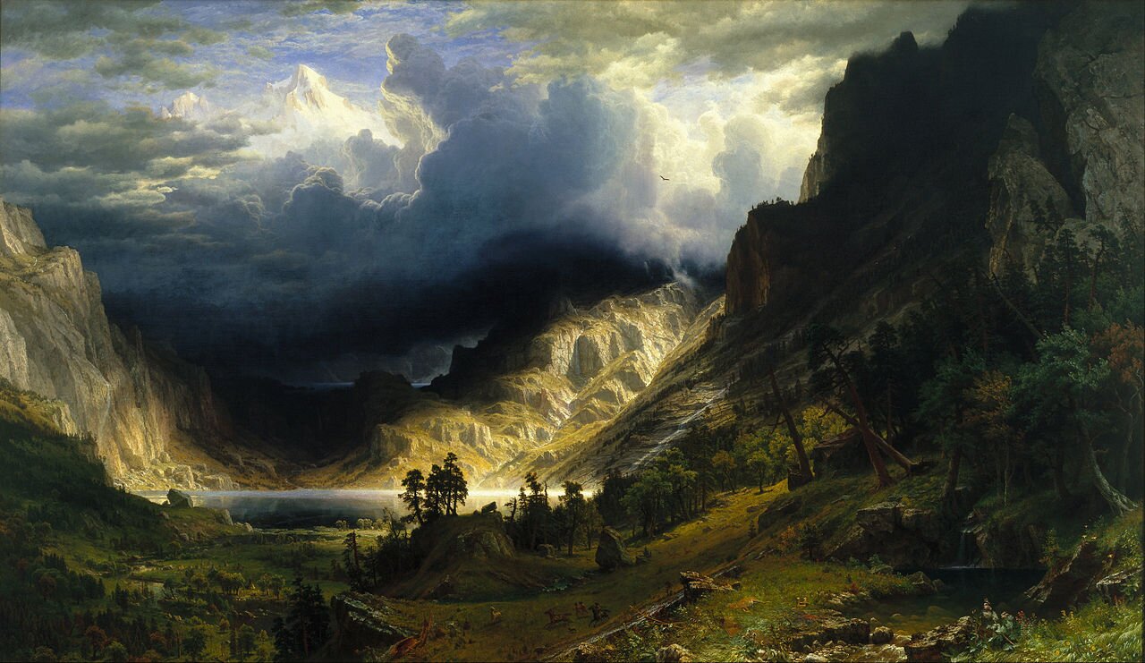 Burza w skalistych górach Źródło: Albert Bierstadt, Burza w skalistych górach, 1866, olej na płótnie, Brooklyn Museum, domena publiczna.
