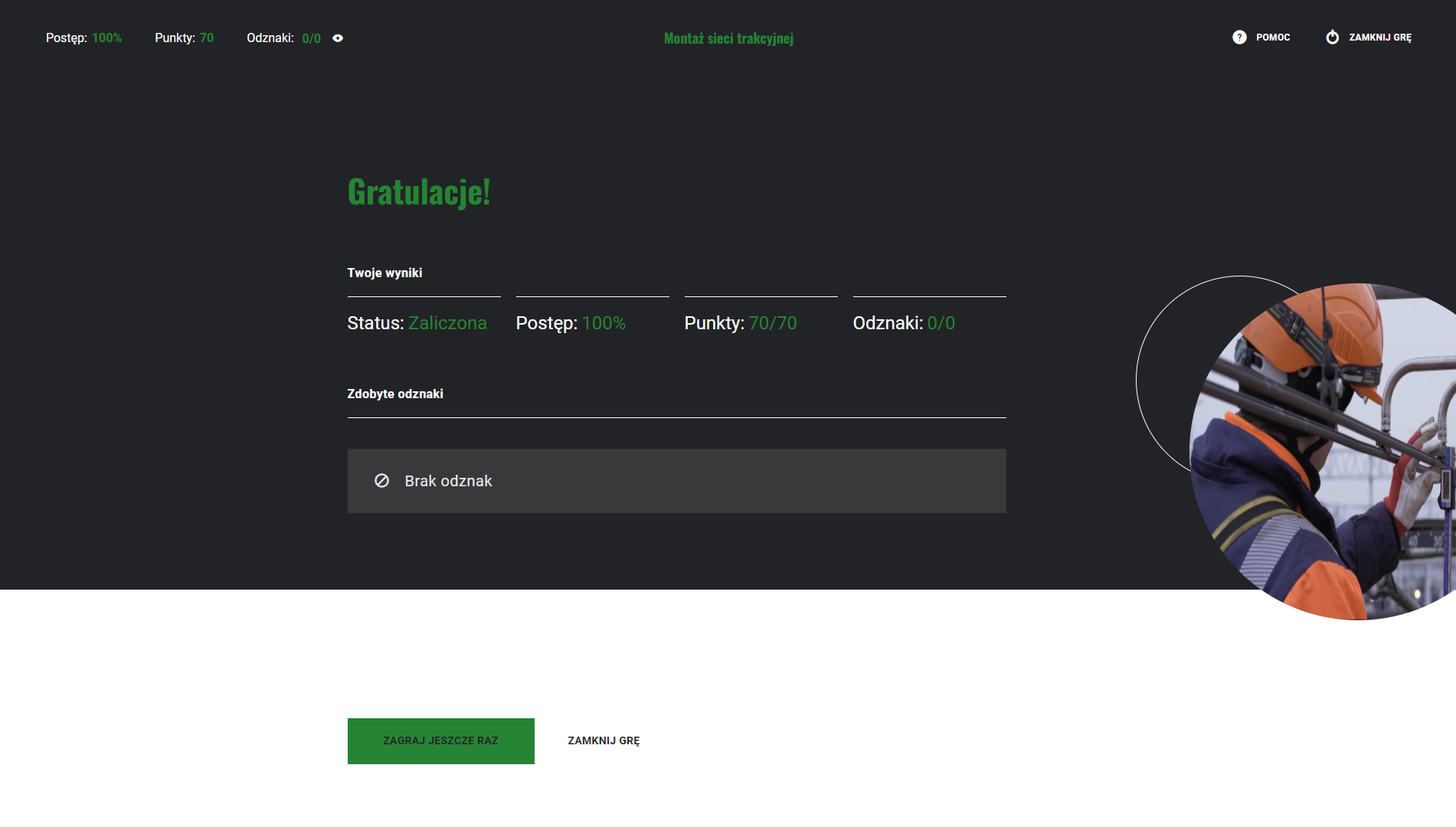 Ekran końcowy gry wcielanie się w rolę