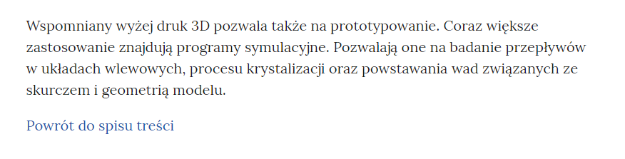 Przykładowa treść w e‑book'u z możliwością powrotu do spisu treści