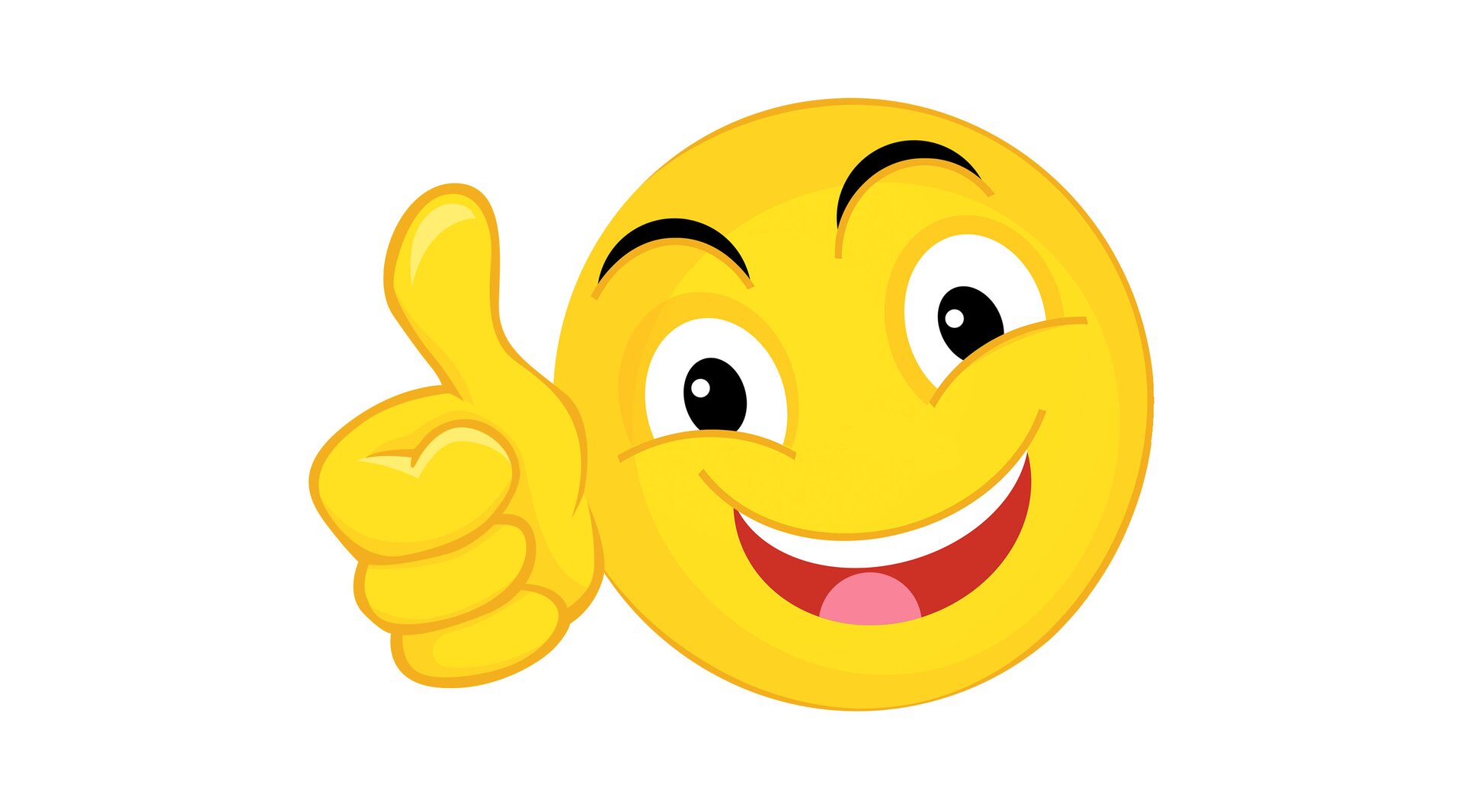 Grafika przedstawia uśmiechniętą emotkę z kciukiem podniesionym do góry.