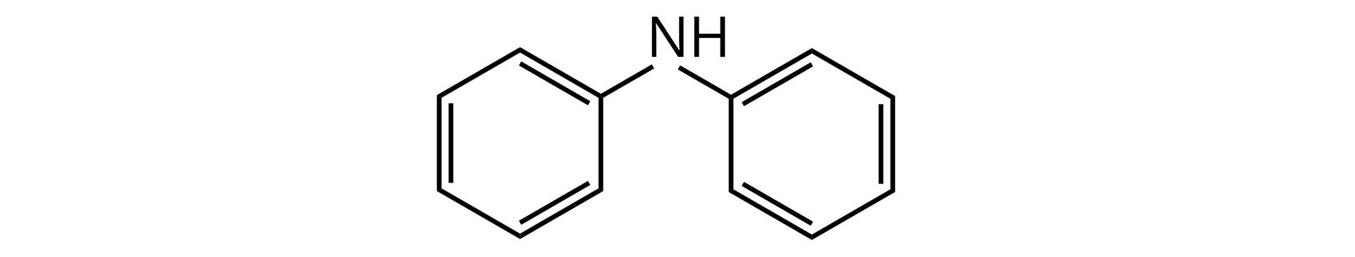 Na ilustracji znajduje się wzór: do atomu azotu przyłączony jest atom wodoru oraz dwie grupy fenylowe - sześcioczłonowe pierścienie aromatyczne.