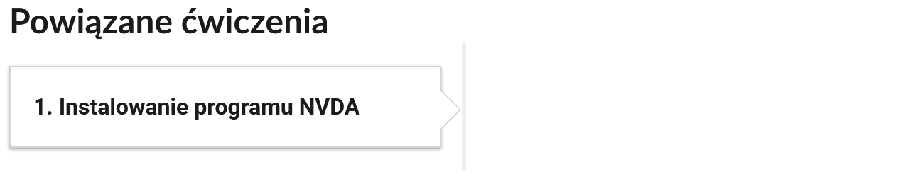 Widok przykładowego przycisku ćwiczeń powiązanego z danym multimedium. Przycisk ma formę prostokątnego panelu. Panel opatrzony jest numerem oraz tytułem, który nawiązuje do zawartego w nim zadania.