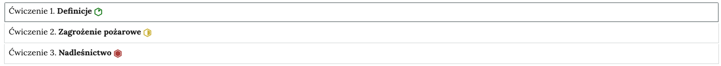 Grafika przedstawia widok ogólny harmonii z interaktywnymi materiałami sprawdzającymi. Widoczne są trzy ćwiczenia z tytułami i poziomem trudności, ustawione w harmonii.