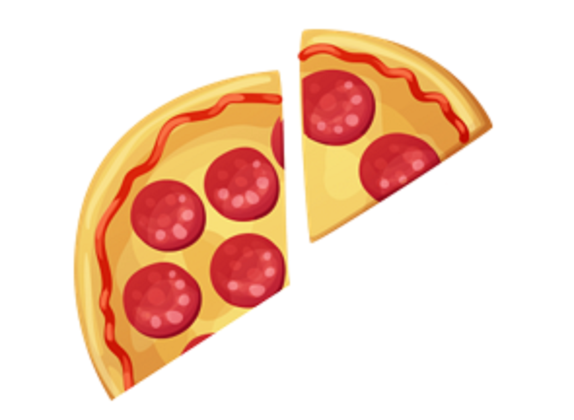 Rysunek przestawia dwa kawałki pizzy: jeden z nich jest dwa razy większy od drugiego.