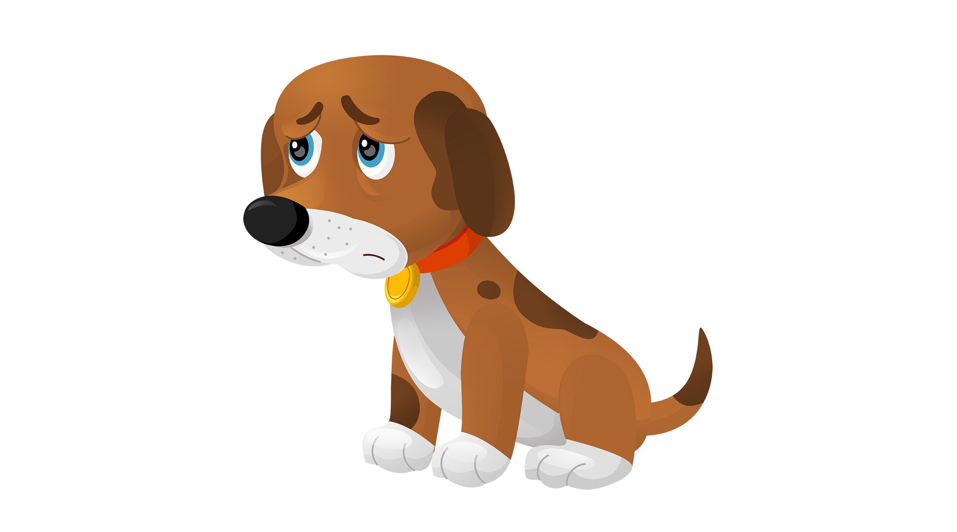 Na ilustracji znajduje się smutny piesek.