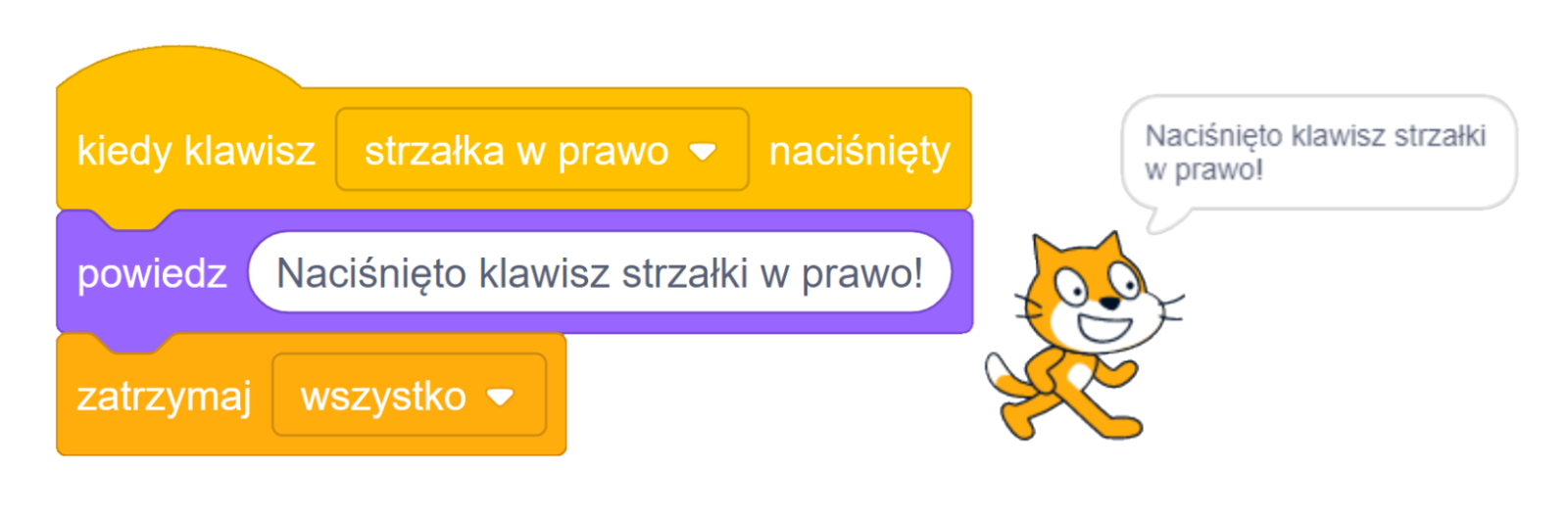 Skrypt realizujący wyświetlenie napisu po wciśnięciu klawisza strzałki w prawo