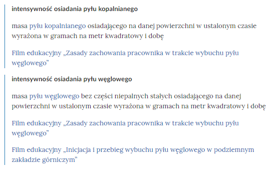 Zdjęcie przedstawia pojęcia zebrane w słowniku, pod hasłami znajdują się wyjaśnienia, poniżej zamieszczone są linki przekierowujące do odpowiednich materiałów multimedialnych.