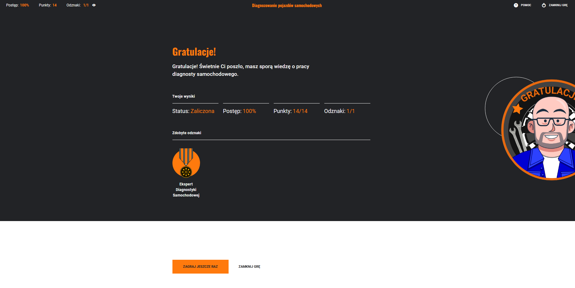 Ekran zakończenia gry